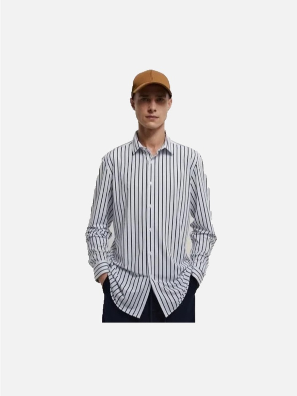 Zara White Button-Down Shirt with Black Vertical Stripes